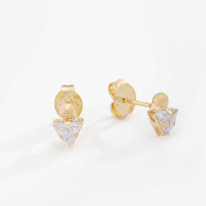 BR-00056 BRINCO BANHADO A OURO 18K COM DESIGN GEOMÉTRICO E ZIRCONIA TRIANGULAR