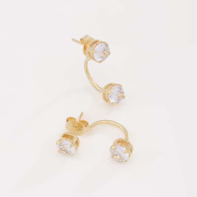 BR-00084 BRINCO BANHADO A OURO 18K COM DESIGN DUPLO E ZIRCÔNIA REDONDA