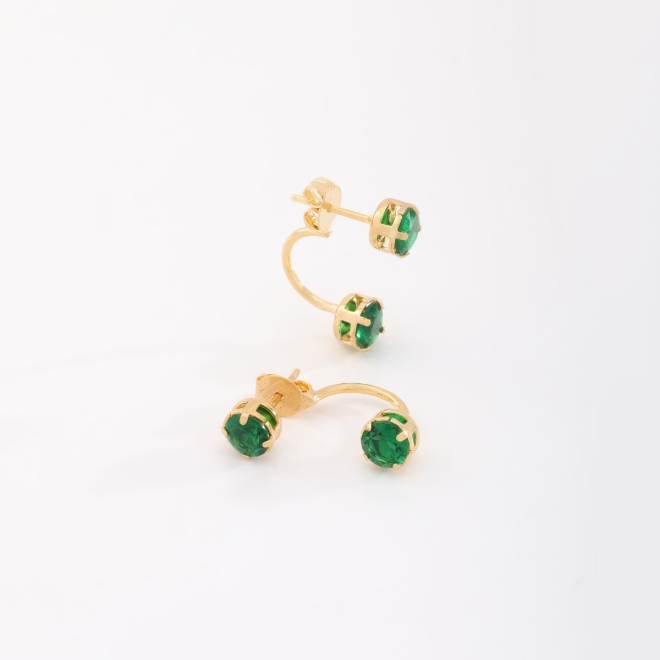 BR-00084 BRINCO BANHADO A OURO 18K COM DESIGN DUPLO E ZIRCÔNIA REDONDA