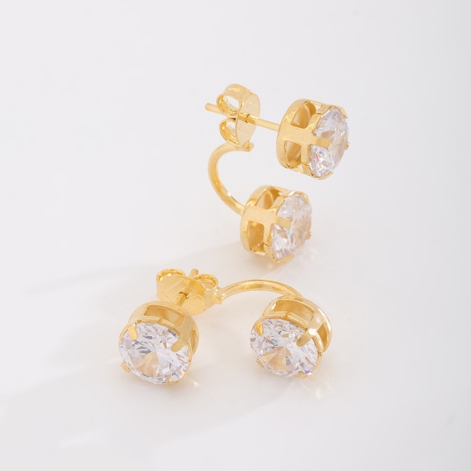 BR-00085 BRINCO BANHADO A OURO 18K COM DESIGN DUPLO E ZIRCÔNIAS REDONDAS