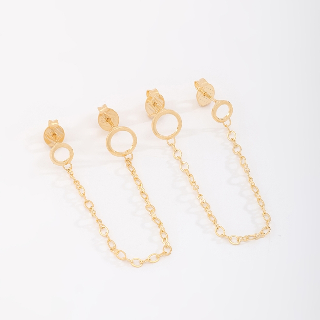 BR-00095 BRINCO BANHADO A OURO 18K MODELO DUPLO COM CORRENTES INTERLIGADAS