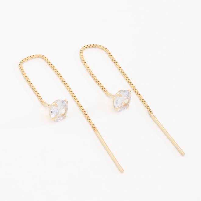 BR-00104 BRINCO BANHADO A OURO 18K COM CORRENTE PENDENTE E ZIRCÔNIA REDONDA