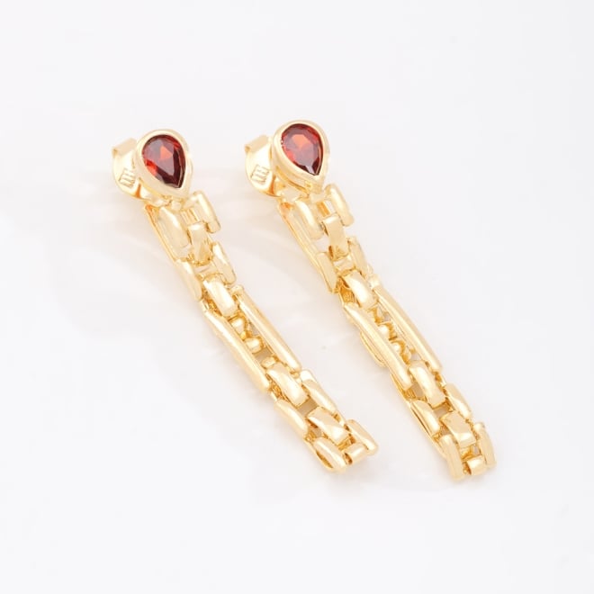 BR-00147 BRINCO BANHADO A OURO 18K COM PEDRA DE ZIRCÔNIA LAPIDADA EM FORMATO DE GOTA E CORRENTE ESTILO ELOS