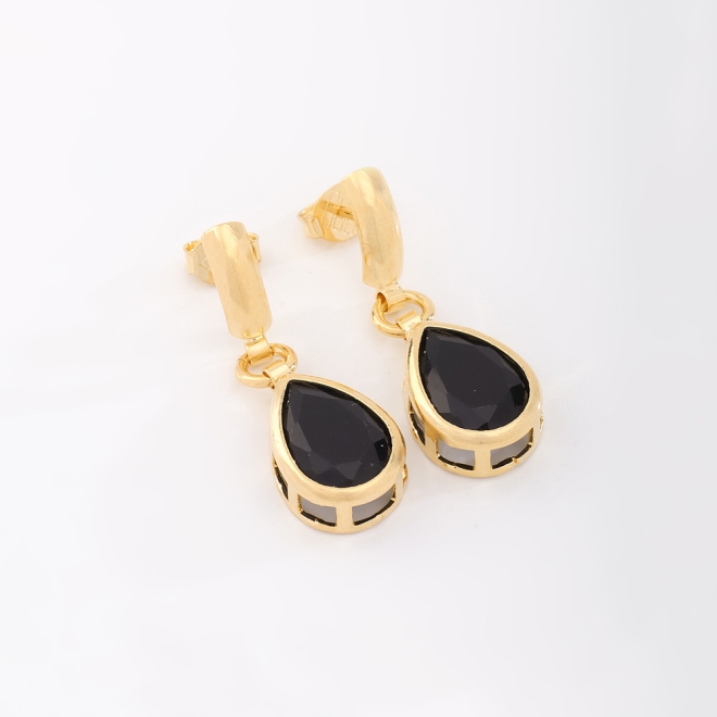 BR-00152 BRINCO BANHADO A OURO 18K COM PEDRA EM FORMATO DE GOTA FACETADA