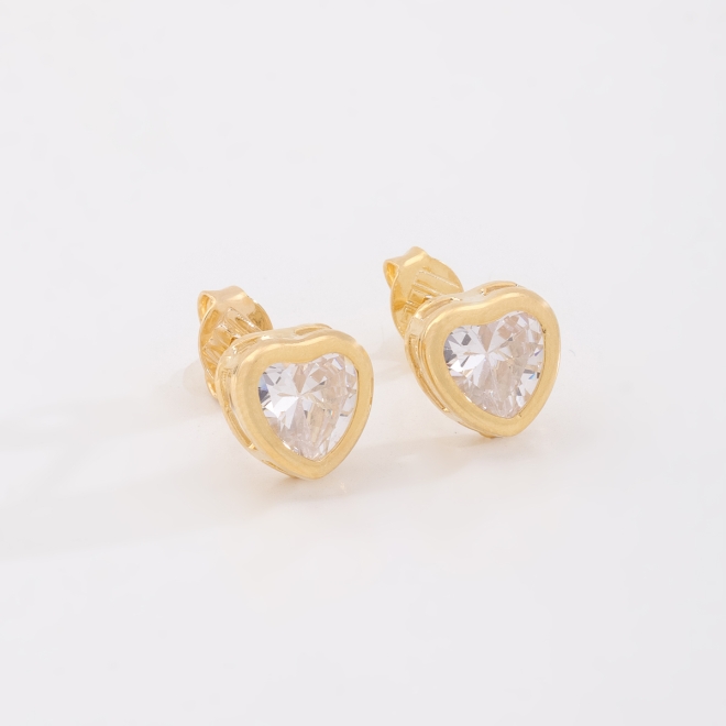 BR-00207 BRINCO BANHADO A OURO 18K DE CORAÇÃO COM ZIRCÔNIA