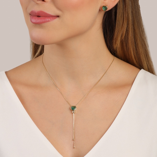 BR-00207 BRINCO BANHADO A OURO 18K DE CORAÇÃO COM ZIRCÔNIA