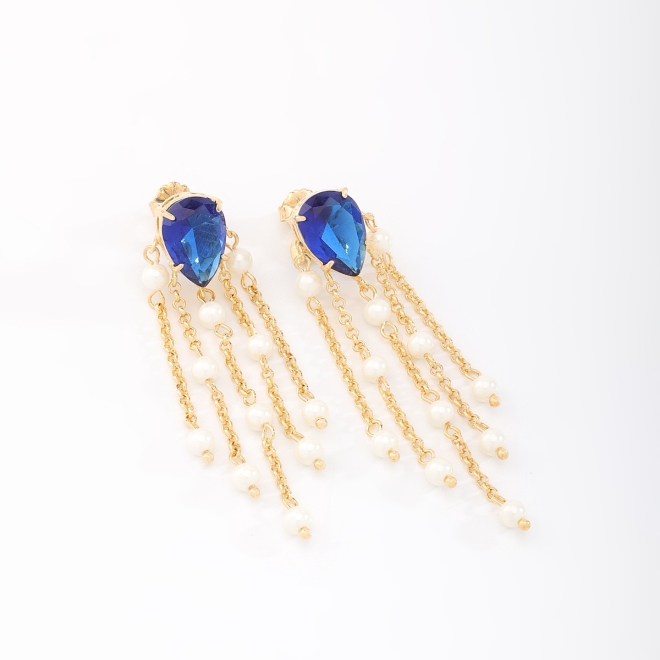 BR-00269 BRINCO COM ZIRCÔNIA GOTA E DETALHES EM PÉROLAS PENDENTES