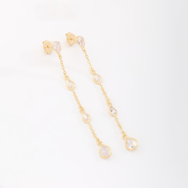BR-00518- BRINCO CORRENTE ELO CHATO COM ZIRCÔNIA GOTA CRISTAL