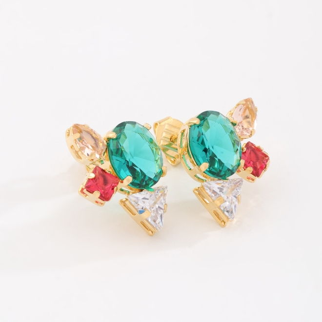 BR-00788 BRINCO BANHADO A OURO 18K COM PEDRA CENTRAL OVAL