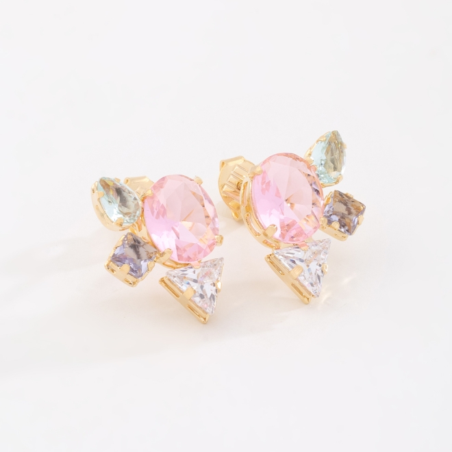 BR-00788 BRINCO BANHADO A OURO 18K COM PEDRA CENTRAL OVAL