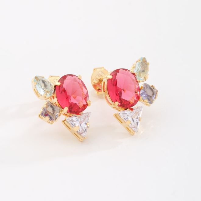 BR-00788 BRINCO BANHADO A OURO 18K COM PEDRA CENTRAL OVAL