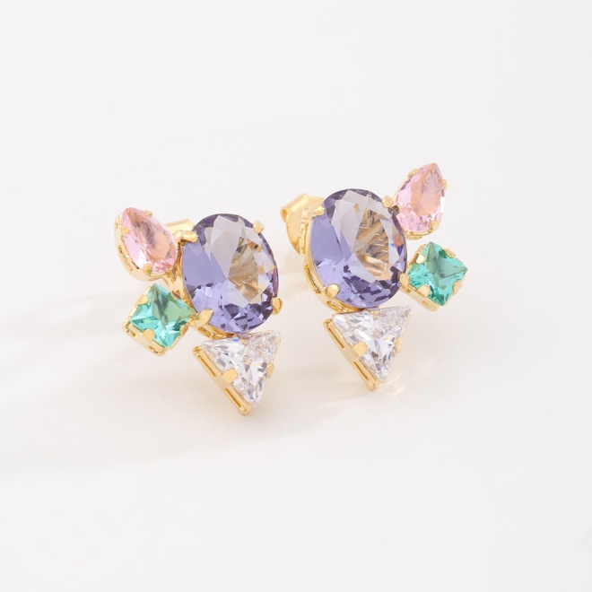 BR-00788 BRINCO BANHADO A OURO 18K COM PEDRA CENTRAL OVAL