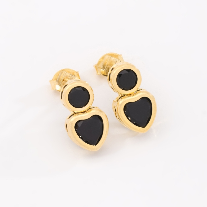 BR-00804 BRINCO BANHADO A OURO 18K COM PEDRAS EM FORMATO REDONDO E CORAÇÃO