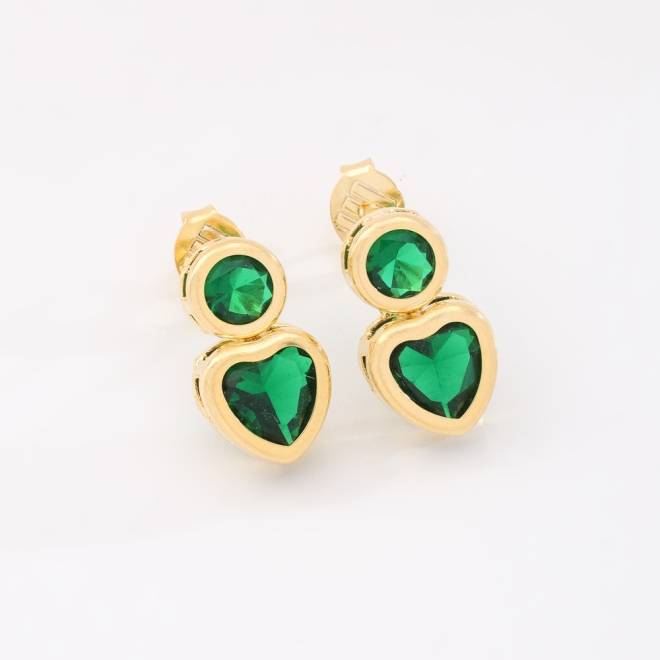BR-00804 BRINCO BANHADO A OURO 18K COM PEDRAS EM FORMATO REDONDO E CORAÇÃO