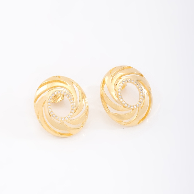 BR-00807 BRINCO BANHADO A OURO 18K COM DESIGN CIRCULAR EM CAMADAS