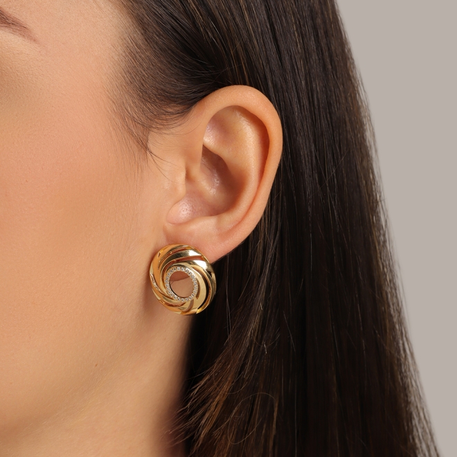 BR-00807 BRINCO BANHADO A OURO 18K COM DESIGN CIRCULAR EM CAMADAS
