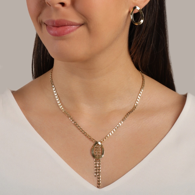 GR-01001 COLAR BANHADO A OURO 18K COM CORRENTE EM ELO GRUMET E DESIGN ESTILO GRAVATINHA