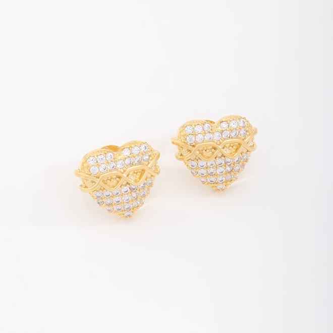 BR-01302 BRINCO BANHADO A OURO 18K DE CORAÇÃO  CRAVEJADOS