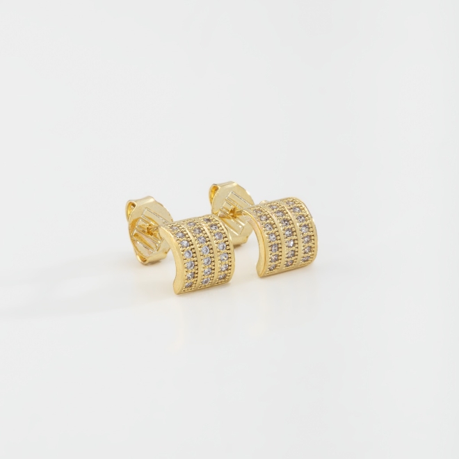 BR-01311 BRINCO BANHADO A OURO 18K EM FORMATO CURVADO COM TRIPLAS FILEIRAS