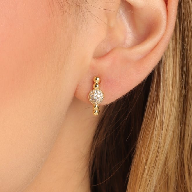 BR-01525 BRINCO BANHADO A OURO 18K COM ESFERA CRAVEJADA E DETALHES EM BOLINHAS