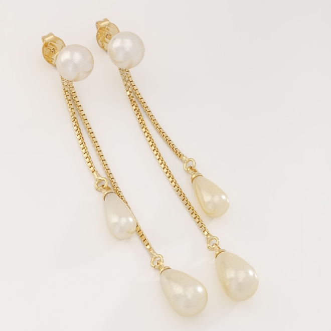 BR-01641 BRINCO LONGO COM PÉROLAS E CORRENTE VENEZIANA