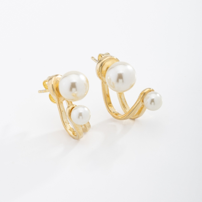 BR-01783 BRINCO BANHADO A OURO 18K COM DESIGN 2 EM 1 E DETALHES EM PÉROLAS