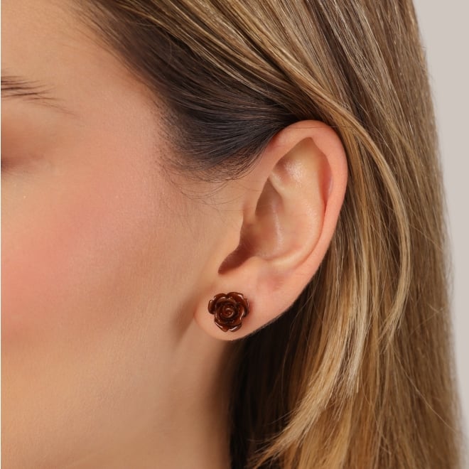 BR-01929 BRINCO BANHADO A OURO 18K COM FLOR EM FORMATO DE ROSA
