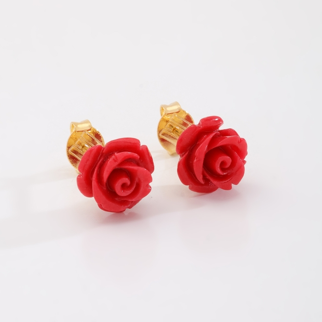 BR-01929 BRINCO BANHADO A OURO 18K COM FLOR EM FORMATO DE ROSA