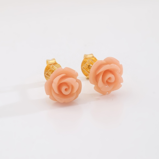 BR-01929 BRINCO BANHADO A OURO 18K COM FLOR EM FORMATO DE ROSA