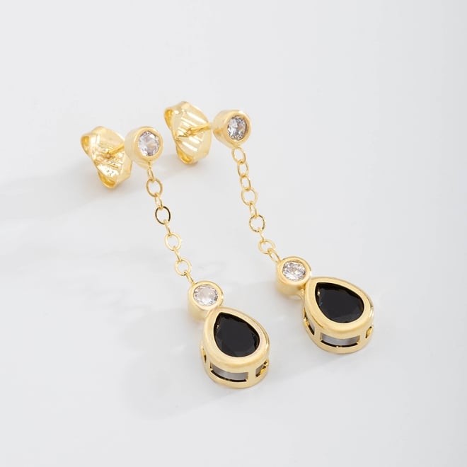 BR-02170 BRINCO BANHADO A OURO 18K COM ZIRCÔNIAS CRAVEJADAS E PEDRA EM FORMATO DE GOTA
