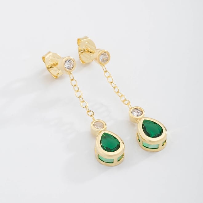 BR-02170 BRINCO BANHADO A OURO 18K COM ZIRCÔNIAS CRAVEJADAS E PEDRA EM FORMATO DE GOTA