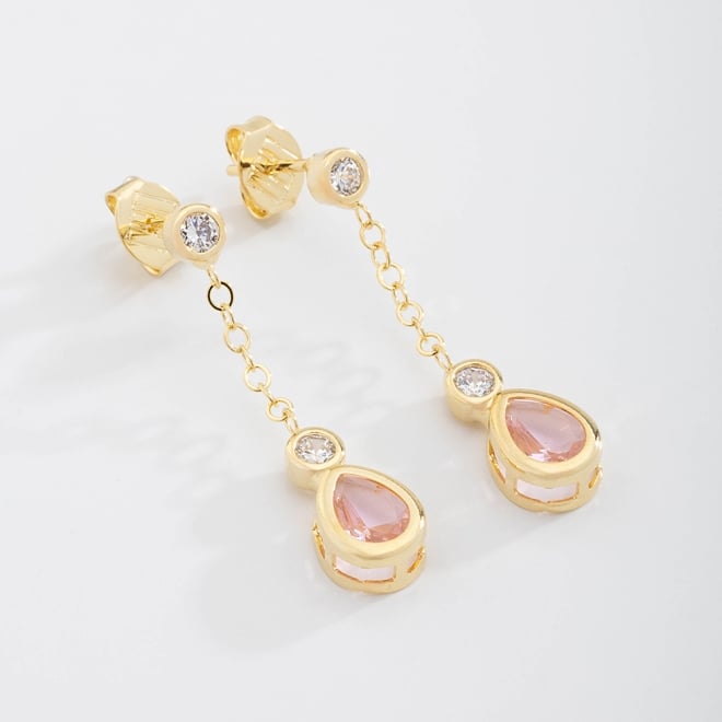 BR-02170 BRINCO BANHADO A OURO 18K COM ZIRCÔNIAS CRAVEJADAS E PEDRA EM FORMATO DE GOTA