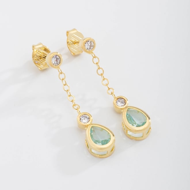 BR-02170 BRINCO BANHADO A OURO 18K COM ZIRCÔNIAS CRAVEJADAS E PEDRA EM FORMATO DE GOTA