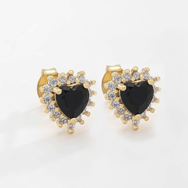 BR-02305 BRINCO BANHADO A OURO 18K DE CORAÇÃO COM PEDRA CENTRAL LAPIDADA