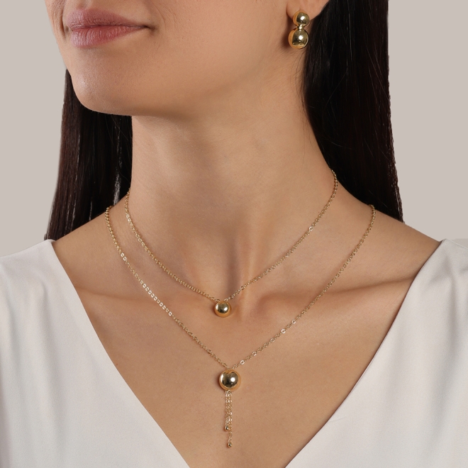 GR-01693 COLAR BANHADO A OURO 18K ESTILO GRAVATINHA COM ESFERA CENTRAL