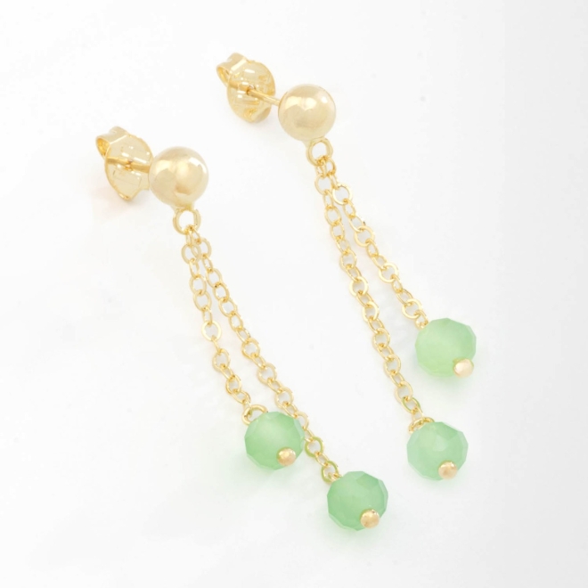 BR-02421 BRINCO BANHADO A OURO 18K COM ESFERA POLIDA E CORRENTES COM CRISTAIS