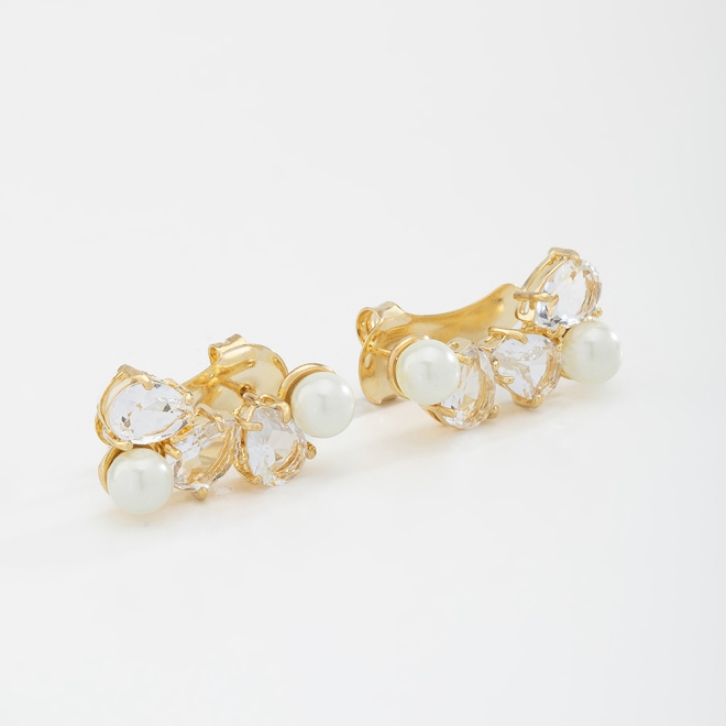 BR-02313-BRINCO EAR CUFF COM PÉROLAS E ZIRCÔNIAS COLORIDAS