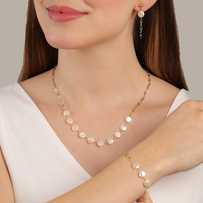 PU-00748 PULSEIRA COM PÉROLAS SHELL E ELOS DELICADOS