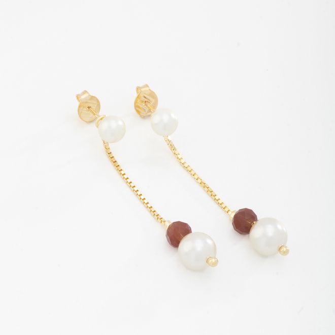 BR-02572-BRINCO DOIS EM UM COM PÉROLA E DETALHES EM PEDRA FACETADA