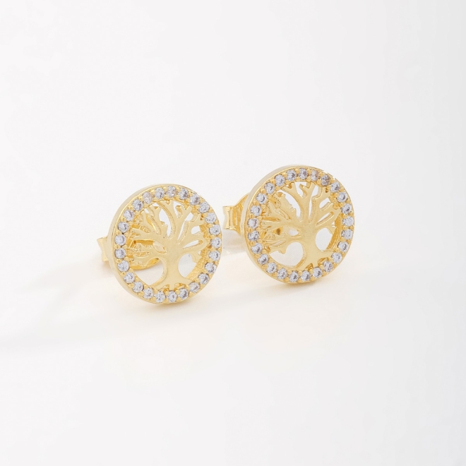 BR-02700 BRINCO BANHADO A OURO 18K COM DESIGN DE ÁRVORE DA VIDA E DETALHES CRAVEJADOS