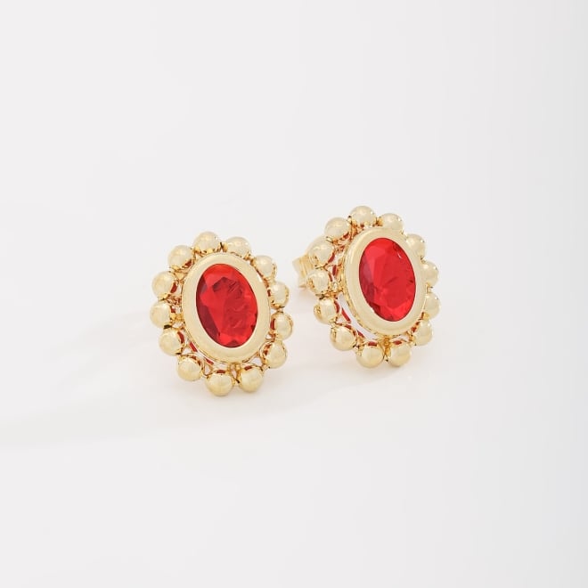 BR-02758 BRINCO BANHADO A OURO 18K COM PEDRA OVAL FACETADA E DETALHES EM ESFERAS AO REDOR