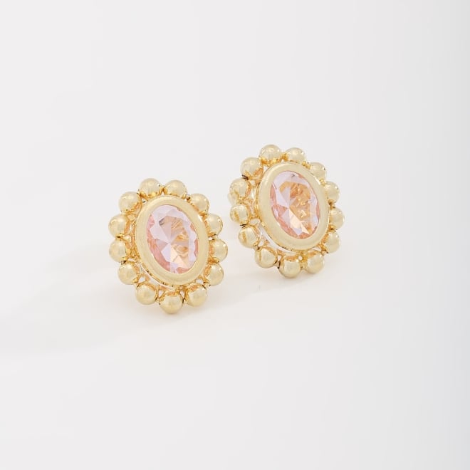 BR-02758 BRINCO BANHADO A OURO 18K COM PEDRA OVAL FACETADA E DETALHES EM ESFERAS AO REDOR