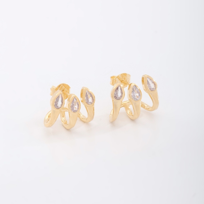 BR-02783-BRINCO BANHADO A OURO 18K COM DESIGN ORGÂNICO GOTA