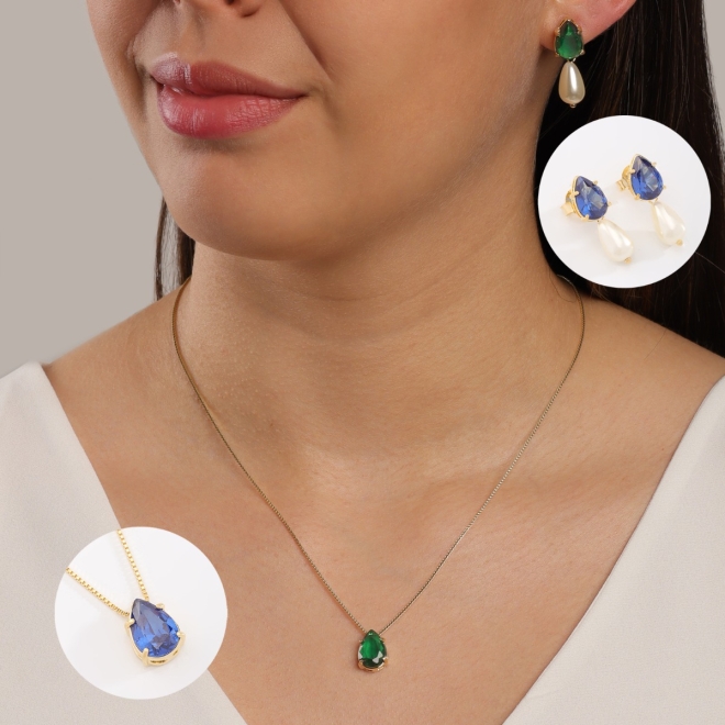 BR-02862 BRINCO COM PEDRA EM GOTA E PÉROLA PENDENTE