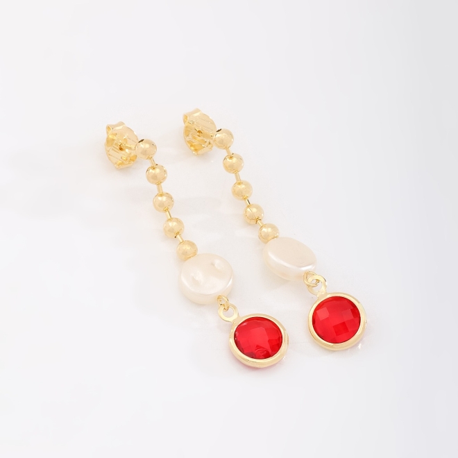 BR-02870 BRINCO BANHADO A OURO 18K COM ESFERAS POLIDAS, PÉROLA E PEDRA LAPIDADA