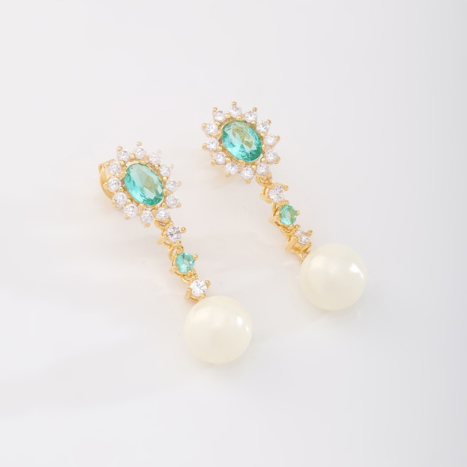 BR-02873 BRINCO COM PEDRAS OVAIS E DETALHES EM ZIRCÔNIAS E PÉROLA