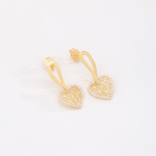 BR-02893 BRINCO BANHADO A OURO 18K COM PINGENTE DE CORAÇÃO VAZADO CRAVEJADAS EM ZIRCÔNIAS