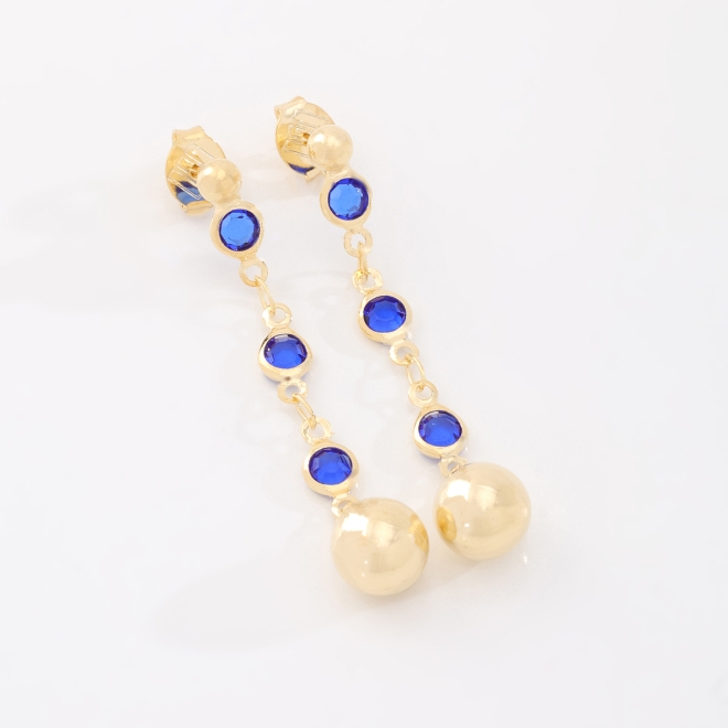 BR-03013 BRINCO BANHADO A OURO 18K COM DETALHES EM CRISTAIS REDONDOS E ESFERA NA PONTA