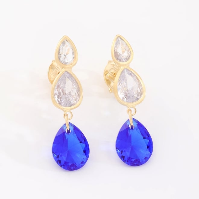 BR-03015 BRINCO BANHADO A OURO 18K COM TRIO DE GOTAS LAPIDADAS