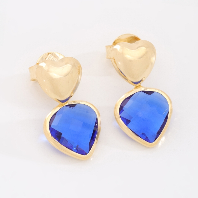 BR-03016 BRINCO BANHADO A OURO 18K COM TOPO EM FORMATO DE CORAÇÃO E PINGENTE DE CORAÇÃO